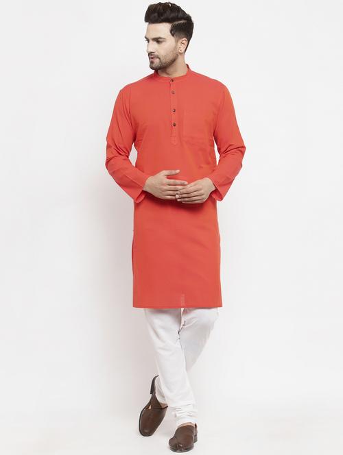 orange solid long kurta - 18224295 - Very Small Image - 1