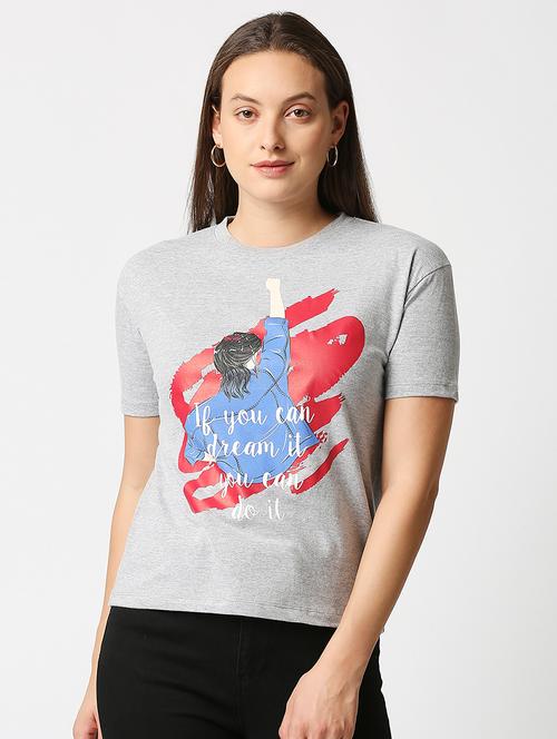 grey printed round neck t-shirt - 18224368 - Very Small Image - 1