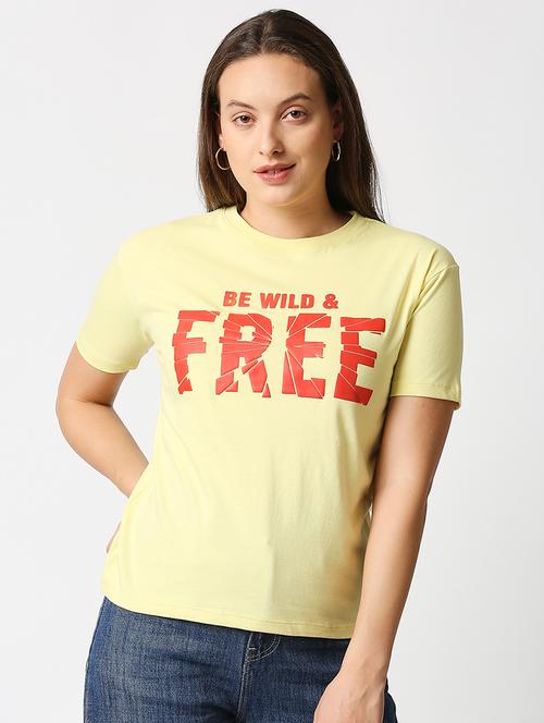 yellow printed round neck t-shirt - 18224370 - Very Small Image - 1