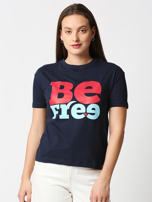 dark blue printed round neck t-shirt - 18224375 - Very Small Image - 1