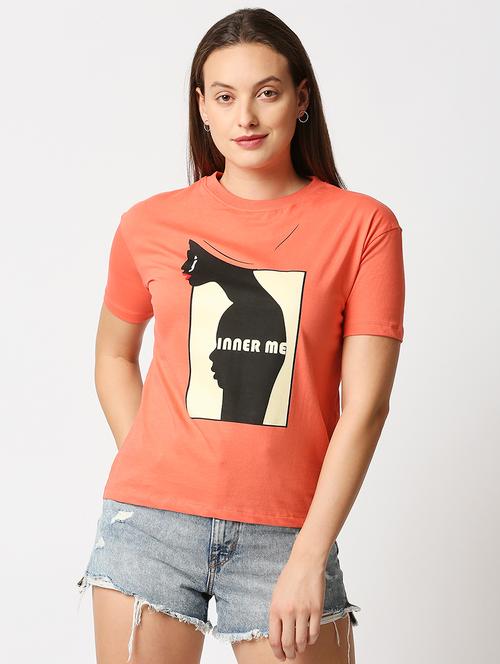 orange printed round neck t-shirt - 18224377 - Very Small Image - 1