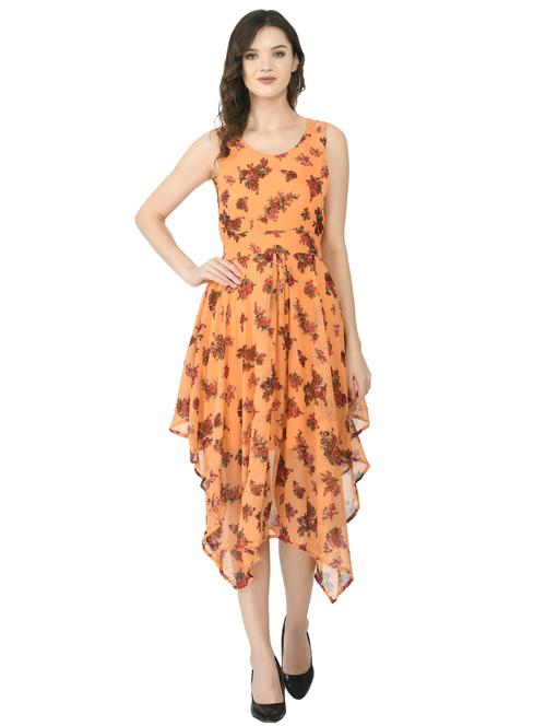 orange printed asymmetric dress - 18224405 - Very Small Image - 1