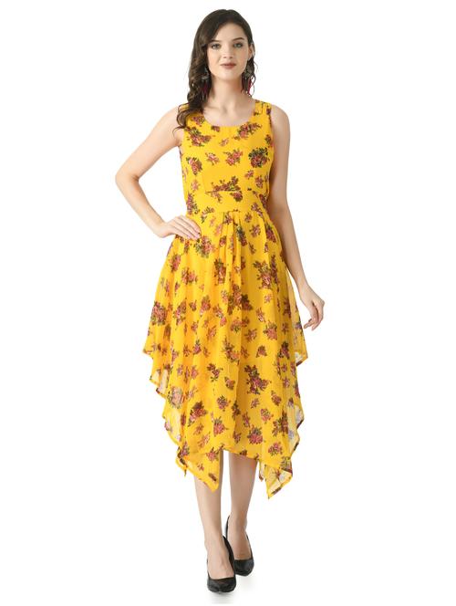 yellow printed asymmetric dress - 18224407 - Very Small Image - 1
