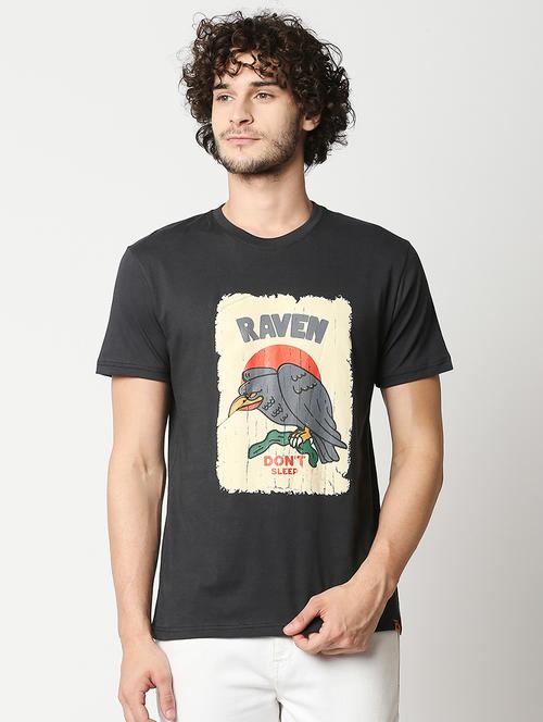 charcoal-grey chest-printed t-shirt - 18224506 - Very Small Image - 1