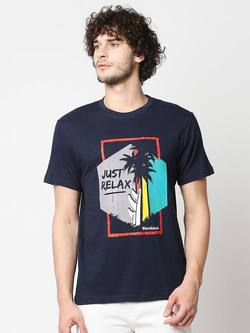 navy-blue chest-printed t-shirt - 18224522 - Very Small Image - 1