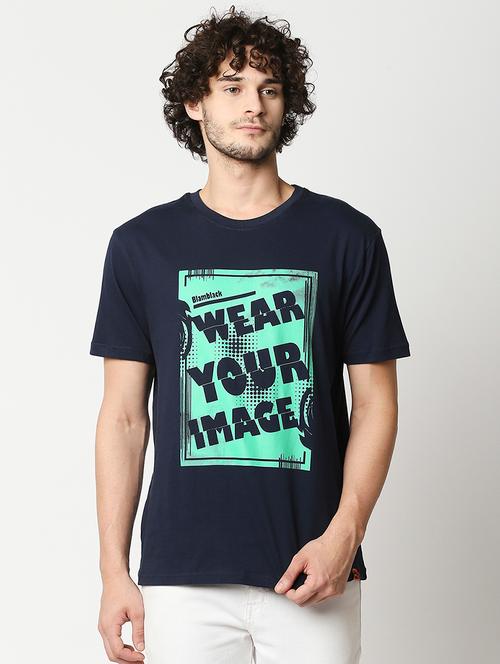navy-blue chest printed t-shirt - 18224528 - Very Small Image - 1