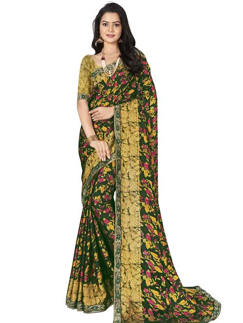 floral printed saree with blouse - 18224637 - Very Small Image - 1