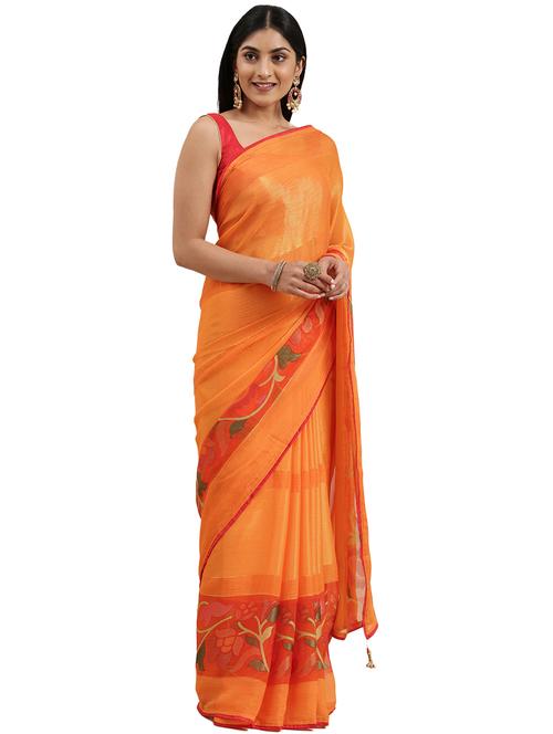 orange chiffon saree with blouse - 18225150 - Very Small Image - 1