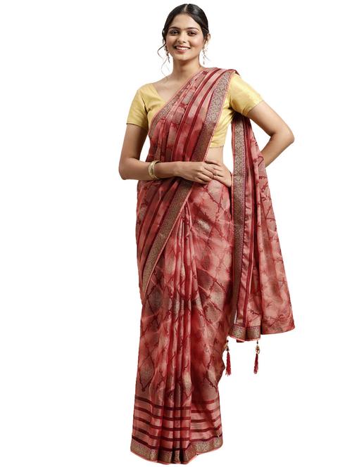 red chiffon printed saree - 18225158 - Very Small Image - 1
