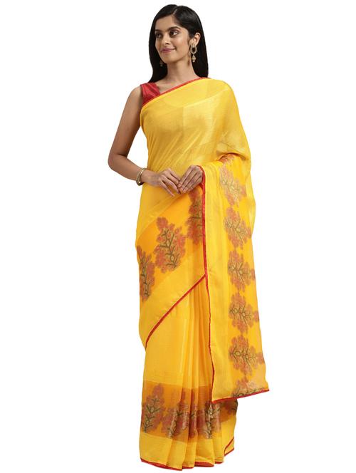 yellow chiffon saree with blouse - 18225159 - Very Small Image - 1