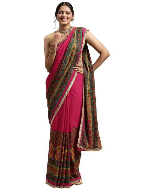 pink georgette printed saree with blouse - 18225177 - Very Small Image - 1