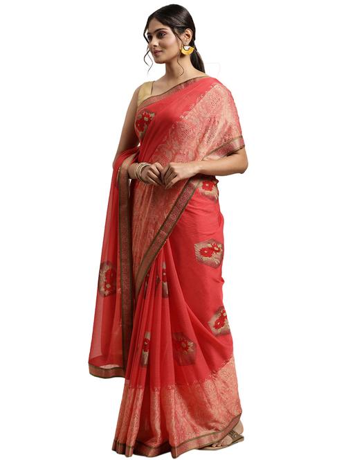 pink chiffon printed saree with blouse - 18225213 - Very Small Image - 1