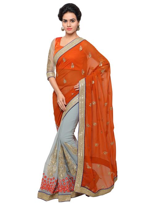 grey jute silk embroidered saree with blouse - 18225223 - Very Small Image - 1