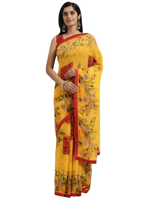 yellow georgette printed saree with blouse - 18225246 - Very Small Image - 1