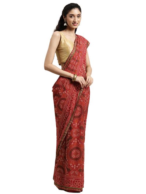 red georgette printed saree - 18225262 - Very Small Image - 1