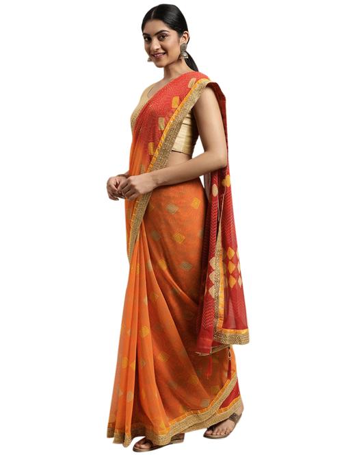 orange georgette printed saree - 18225280 - Very Small Image - 1