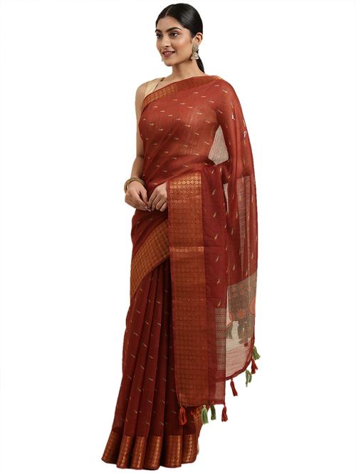 orange cotton printed saree with blouse - 18225287 - Very Small Image - 1