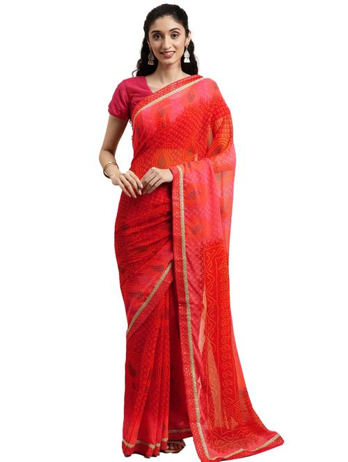 orange georgette printed saree with blouse - 18225296 - Very Small Image - 1