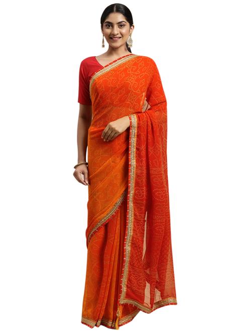 orange georgette printed saree with blouse - 18225298 - Very Small Image - 1