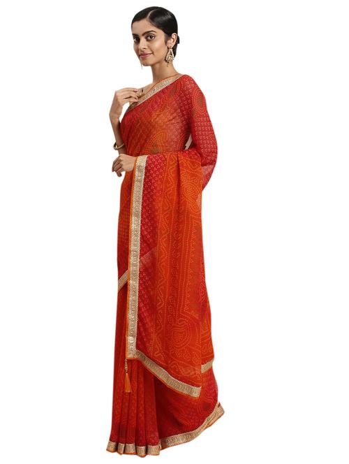 orange georgette printed saree - 18225302 - Very Small Image - 1