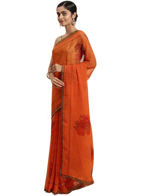 orange chiffon printed saree - 18225328 - Very Small Image - 1