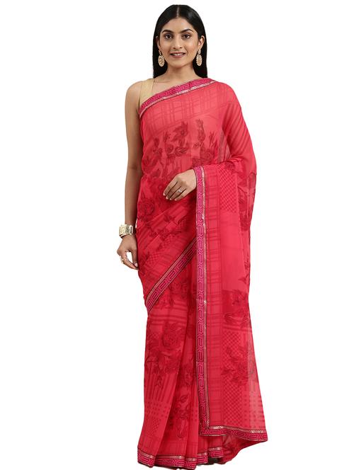 orange georgette printed saree - 18225336 - Very Small Image - 1