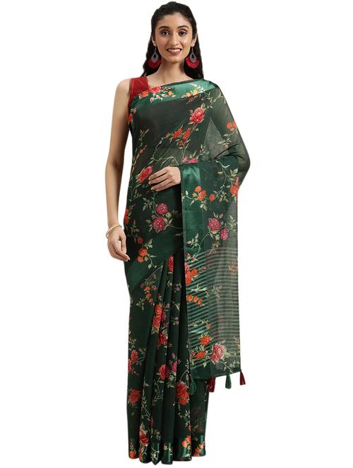 green cotton printed saree - 18225339 - Very Small Image - 1