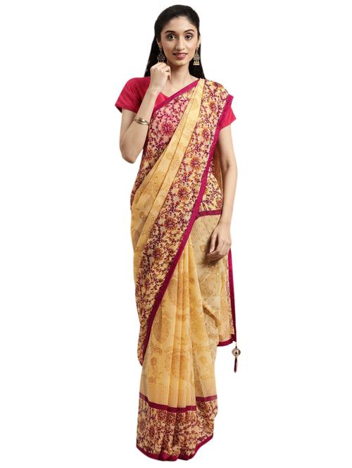peach chiffon printed saree - 18225352 - Very Small Image - 1