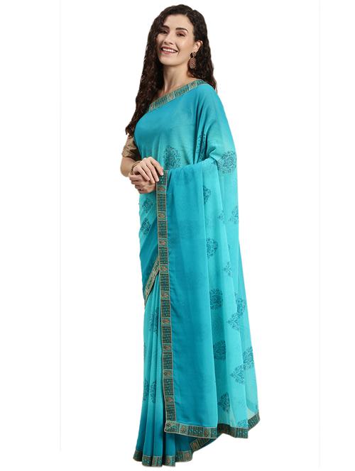 sky blue georgette printed saree - 18225392 - Very Small Image - 1