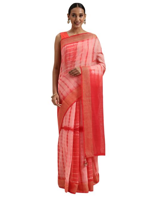 red cotton silk printed saree with blouse - 18225393 - Very Small Image - 1