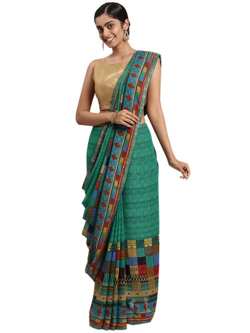 turquoise georgette printed saree with blouse - 18225408 - Very Small Image - 1