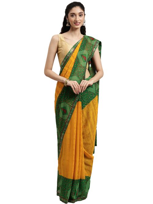 yellow georgette printed saree with blouse - 18225412 - Very Small Image - 1