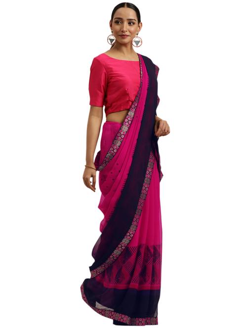pink georgette printed saree with blouse - 18225429 - Very Small Image - 1
