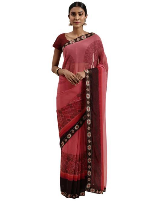 pink georgette printed saree with blouse - 18225433 - Very Small Image - 1