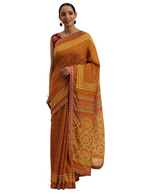 orange chanderi printed saree with blouse - 18225443 - Very Small Image - 1