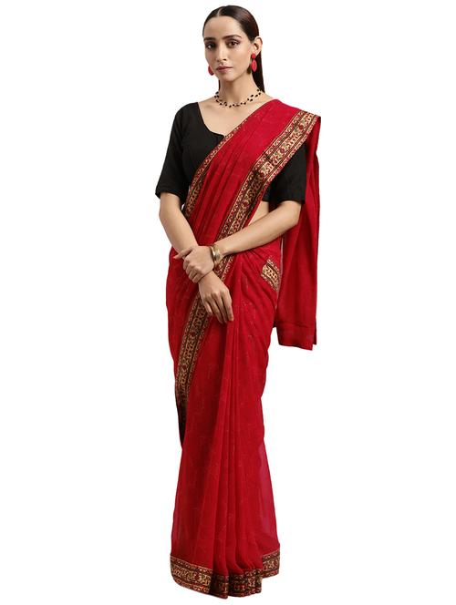 solid bordered saree with blouse - 18225460 - Very Small Image - 1
