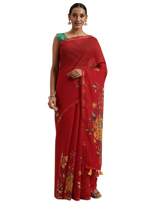floral printed saree with blouse - 18225471 - Very Small Image - 1