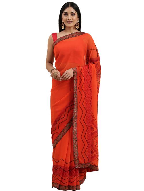 geometrical printed saree with blouse - 18225472 - Very Small Image - 1