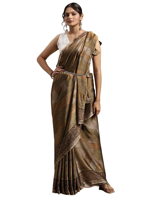 orange chiffon printed saree with blouse - 18225494 - Very Small Image - 1