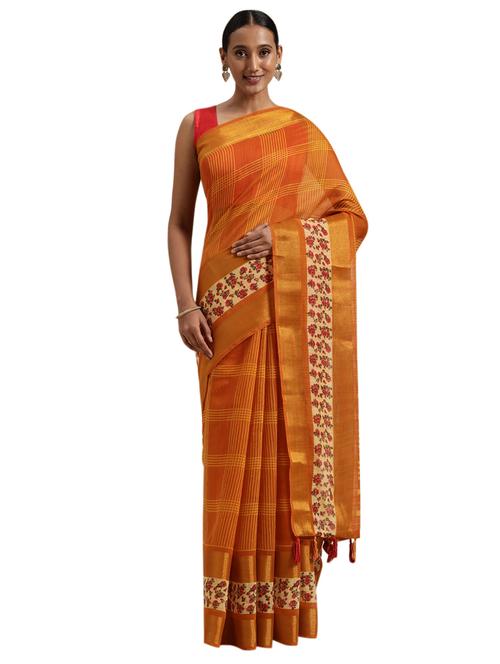 orange cotton silk printed saree - 18225497 - Very Small Image - 1