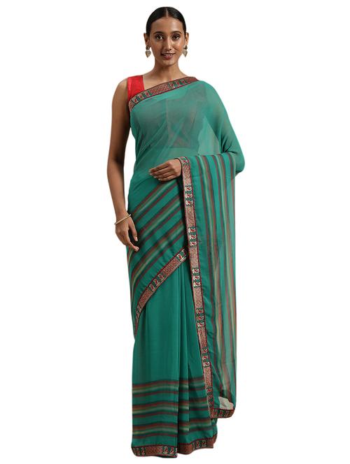 turquoise georgette printed saree with blouse - 18225505 - Very Small Image - 1