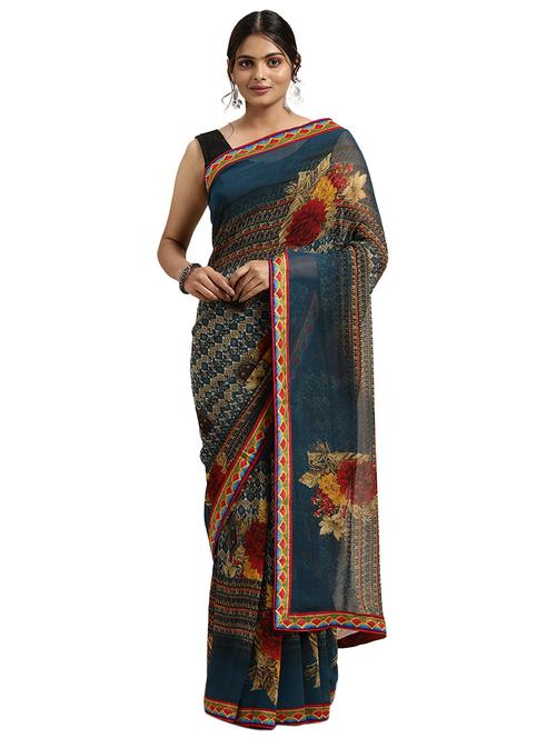 multi colored georgette printed saree with blouse - 18225516 - Very Small Image - 1