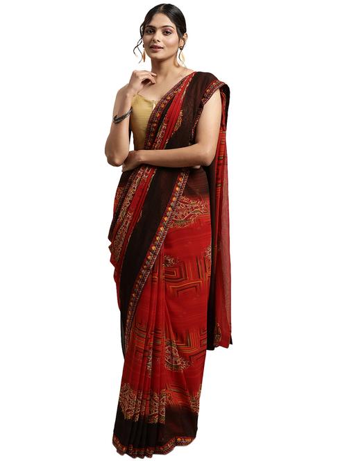 red georgette printed saree - 18225518 - Very Small Image - 1