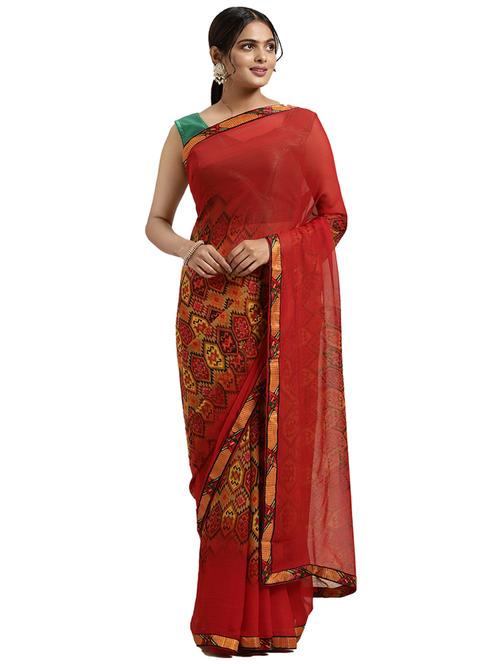 red georgette printed saree - 18225546 - Very Small Image - 1