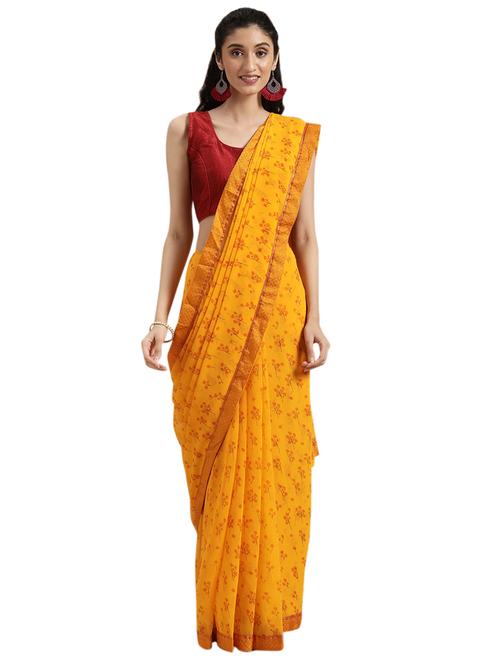 yellow georgette printed saree - 18225555 - Very Small Image - 1