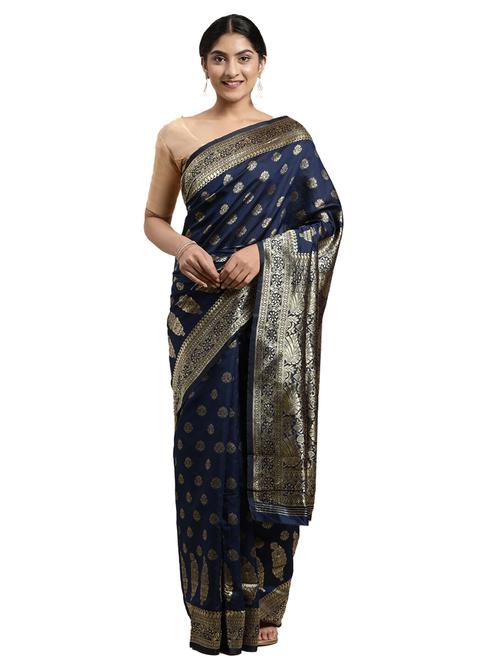 navy art silk saree with blouse - 18225561 - Very Small Image - 1