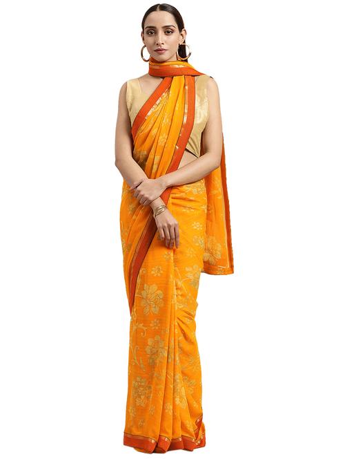 orange georgette printed saree - 18225562 - Very Small Image - 1