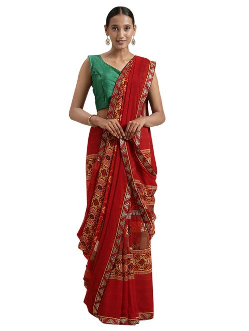 red georgette printed saree - 18225577 - Very Small Image - 1