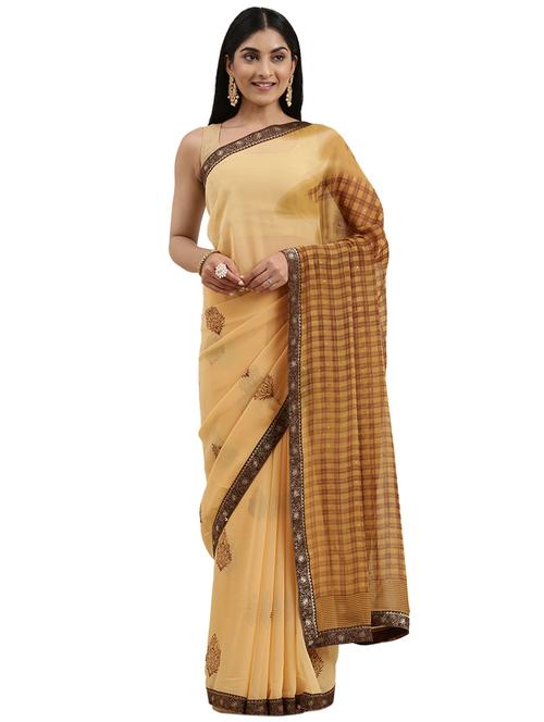 peach georgette printed saree with blouse - 18225590 - Very Small Image - 1
