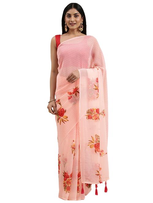 pink chiffon printed saree - 18225626 - Very Small Image - 1